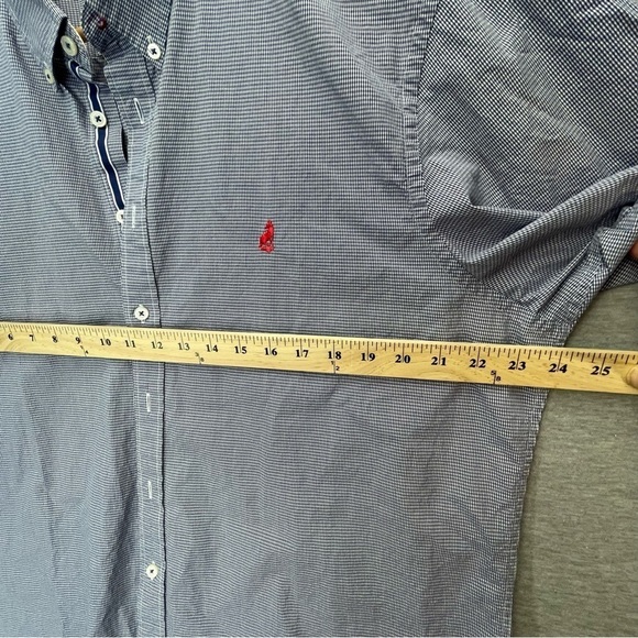 THOMAS Pink Men’s Blue White Plaid Shirt Size XL Short Sleeve Embroidered - Picture 7 of 9